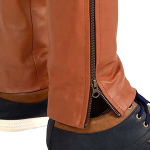 Venta caliente de los pantalones de cuero de los hombres de cintura alta ligero liso teñido recto de buena calidad bajo MOQ cuero genuino hecho Pakistán - Product Image 6