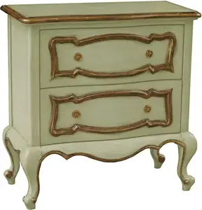 Tatum cổ nightstand làm bằng gỗ Tếch rắn với 2 ngăn kéo và bạc hà màu xanh lá cây kết thúc để sử dụng trong nhà.