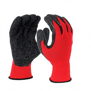 Guantes de agarre para manipulación de láminas de vidrio y metal, calibre 13, poliéster rojo, palma recubierta de látex corrugado para seguridad del glaseador - Product Image 1