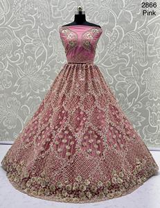ชุด lehenga choli ตาข่ายสีชมพูกุหลาบที่สง่างามเสื้อปักลายดูปองตาสไตล์ดั้งเดิมสำหรับงานแต่งงานงานเฉลิมฉลอง