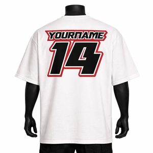 Camiseta Oversize Personalizada con Número de Carrera para Hombre, Blanca de Algodón, Estilo Gráfico de Equipo, Venta al por Mayor, Ropa OEM - Product Image 2