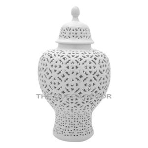 Vase en métal blanc classique de luxe attrayant, pot à gingembre, décoration d'intérieur pour la maison et les hôtels, ornement élégant, rangement - Product Image 3