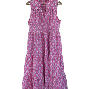 ชุดเดรสผ้าฝ้ายสำหรับผู้หญิง ลายพิมพ์บล็อกด้วยมือ คอวี แขนกุด ยาวแบบแม็กซี่ ผ้าถัก สำหรับฤดูร้อน/ฤดูใบไม้ผลิ - Product Image 1