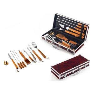 Juego de 12 Utensilios para Barbacoa de Acero Inoxidable y Madera 40cm-01241 - Product Image 1