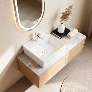 Lavabo Cuadrado de Cerámica Blanca de 41x41cm con Orificio para Grifo, para Baños y Muebles de Baño - Product Image 1