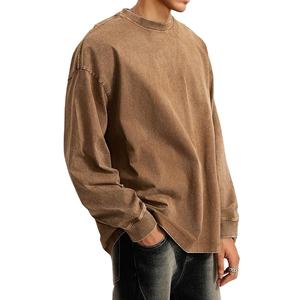 Sudaderas con capucha lavadas con ácido y logotipo personalizado sudaderas 100% algodón de rizo francés Sudaderas con cuello redondo y hombros caídos al por mayor a precio barato - Product Image 4