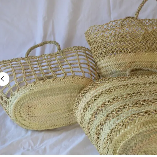 Vente en gros ensemble de 3 sacs de paille du marché marocain faits à la main, sacs de demoiselle d'honneur,