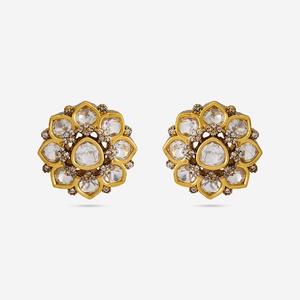 Pendientes de aro de moda Kundan 186645 religiosos de latón y aleación de zinc con circonitas, diseño floral y de plumas, para boda - Product Image 1
