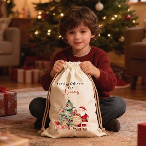 Personalized Large <b>Canvas</b> <b>Drawstring</b> Gift <b>Bag</b> Santa Claus Christmas Tree Theme Name Title for Family Friends' Gifts Christmas - Product Image 4