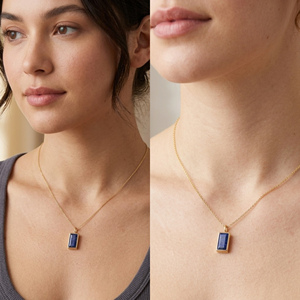 Colgante de Zafiro Azul en Forma de Baguette, Plata de Ley 925, Bisel Chapado en Oro con Anilla, Certificado IGI, Regalos para la Creación de Joyas - Product Image 6