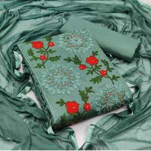 Unstitched Embroidery Traditional Party <b>Women</b> Stylish Pakistani Salwar Kameez Linen 3 Piece Shirt Dupatta <b>Trouser</b> Suit Set Dress - Product Image 2