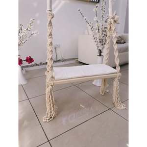 Columpio de madera de macramé para playa, estilo bohemio, con cojín para exteriores, para muebles de jardín - Product Image 1