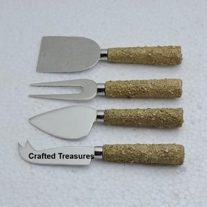 Couverts à fromage de qualité supérieure lot de 4 manche en marbre bel ensemble de fromage fantastique fait à la main avec incrustation en laiton prix abordable - Product Image 3