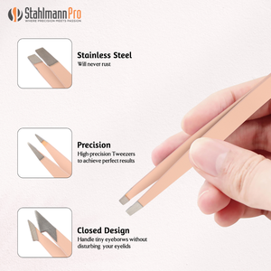 Pince à épiler Stahlmann Pro de haute précision à pointe inclinée en acier inoxydable pour cils, sourcils, barbes et points noirs – Durable - Product Image 3
