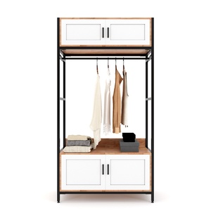 Armarios de Madera de Diseño Industrial con Dos Cajones, Convertibles y Plegables, Tamaño 100x40x190cm, Madera de Caucho, Estructura de Hierro, Embalaje Plano KQA68049 - Product Image 4