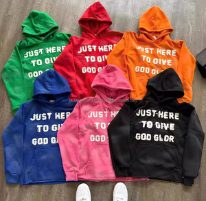 Sudadera con capucha de peso pesado Vintage para hombre, sudadera de algodón térmico de felpa de gran tamaño, diseño bordado, ropa de calle de invierno sólida - Product Image 2