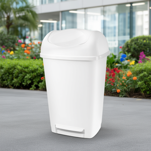 Poubelle à couvercle pivotant GRACE 50L, blanche, en plastique PP durable, avec fermeture douce, design carré, pour bureau, hôtel, hôpital - Product Image 3
