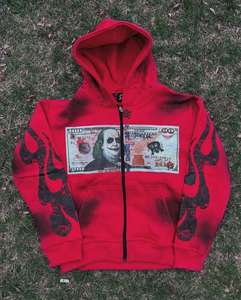 OEM personalizado ácido lavado Zip Hoodie 100% algodón 500GSM Rhinestone & DTG impresión Vintage Streetwear diseño para Otoño e Invierno - Product Image 6