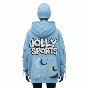 Premium 350 GSM algodón polar mujer Sudadera con capucha cielo azul chenilla bordado 3D Puff Logo diseño personalizado mujeres básicas sudaderas con capucha - Product Image 2