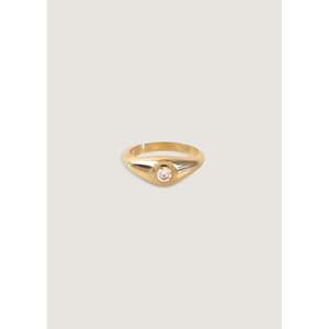 14k Solid Gold Round Signet Diamond <b>Ring</b> Romantic <b>Dainty</b> Style with 8mm Width Rhodium Plated Yellow Gold Everyday Wear - Product Image 1