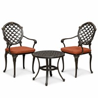 Ensemble bistrot de plage moderne en aluminium moulé avec fauteuils ornés et coussins résistants aux intempéries pour utilisation au bord de la piscine et sur la terrasse de jardin