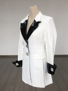 Ocstrade nueva llegada Fitness Chaqueta larga cuello de cuero negro diamante de un solo pecho manga larga chaqueta blanca para mujer - Product Image 3