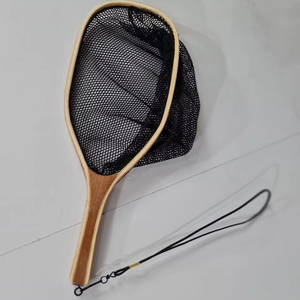 Filet d'atterrissage de pêche à la mouche en plein air Filet à truite Cadre en bois avec filet en caoutchouc Filet coulé à la main Thor Filet de pêche à la truite - Product Image 1