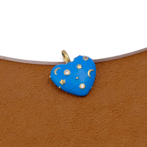Pendentif Cœur en Laiton Émaillé Bleu Céleste Plaqué Or 18K Incrustation Zircon Cubique Romantique Galaxie Étoile Lune Mode Enfant - Product Image 3