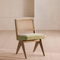 Chaise de salle à manger scandinave moderne style restaurant maison chaise de salle à manger cadre en bois massif tissé canne ligne arrière tissu vert