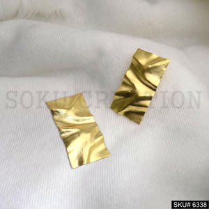 Gold plated Hammered Rectangle Handmade Big <b>Stud</b> <b>Earrings</b> SKU6338 - Product Image 1