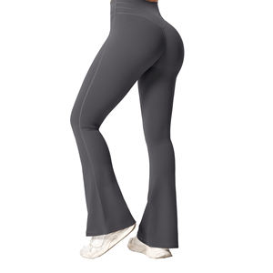 Nueva llegada 2025 pantalones de Yoga acampanados de cintura alta Color sólido Fitness mujeres levantamiento de glúteos deporte acampanado Yoga Leggings entrenamiento sin costuras - Product Image 3