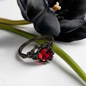 Jeulia Custom Twist Gothic Black Lotus Cluster <b>Ring</b> with Birthstone Inlay - Product Image 5