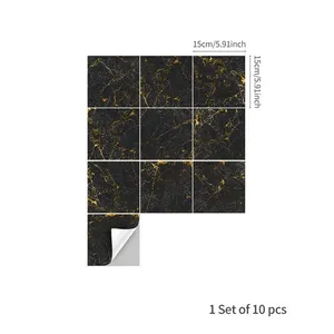 10 Uds. De pegatinas de pared decorativas autoadhesivas de mármol dorado negro para baño, cocina y escaleras - Product Image 1
