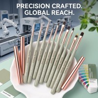 Pinceau à ongles ovale en bois vert de qualité supérieure, style japonais, 10 pièces, poils en nylon haute densité, pour la manucure au gel