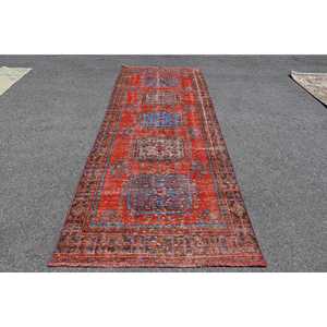 พรมวินเทจขนาด 4.1x11.5 ฟุต, พรม, พรมสีแดงล้วนทำจากขนสัตว์ - Product Image 1