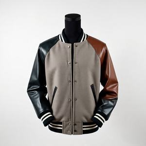 Fabricant OEM, veste universitaire en toile teintée de baseball, manches en cuir, saison d'hiver, broderie en chenille, veste universitaire personnalisée - Product Image 2