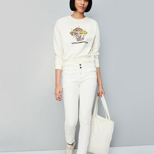 Sweat-shirt en molleton à col rond pour femme de luxe, 100% coton, avec logo personnalisé par transfert thermique, uni, hiver/printemps, lavé, 340g - Product Image 2