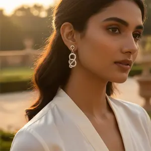 Boucles d'oreilles pendantes infini en argent 925 pour femmes, plaquées or, avec perles d'eau douce, boucles d'oreilles pendantes mignonnes, émeraude, améthyste, cadeau parfait - Product Image 1