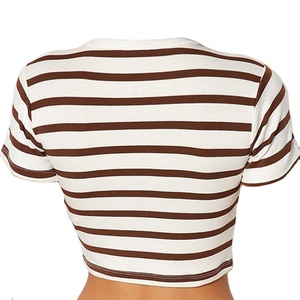 Vente en gros de crop tops pour femmes, respirants, à séchage rapide, écologiques, en coton et élasthanne, à manches courtes, col rond, décontractés, pour la gym, le fitness et l'entraînement - Product Image 3