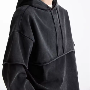Luxury Raw Hem 360 Gsm French Terry Hoodie Oversized Stone Washed Sudaderas CON CAPUCHA DE DOBLE CAPA - Product Image 3
