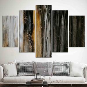 Tableau imprimé sur toile moderne noir, blanc et or - Décoration murale élégante, lot de 5 toiles assorties - Product Image 1