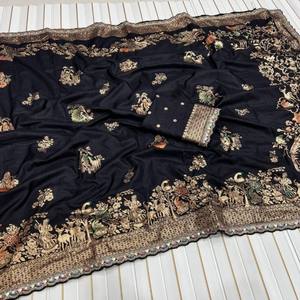 Sari VASTRA COTTAGE de Seda Dola Pura con Tejido Jacquard Zari, Borde Meenakari, Pallu Rico, Bordado Teñido a Mano y Lentejuelas, con Blusa - Product Image 4