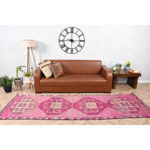 Vintage Turkish <b>Rug</b>, 3.1x10 ft <b>Runner</b> <b>Rug</b>, Pink Herki Moroccan <b>Rug</b> - Product Image 1