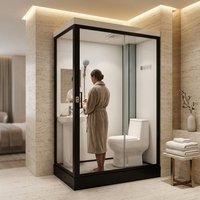 Unité de salle de bain modulaire intégrée YEETE avec toilette, lavabo et douche 1400 x 900 mm, porte coulissante en verre à cadre noir, OEM ODM
