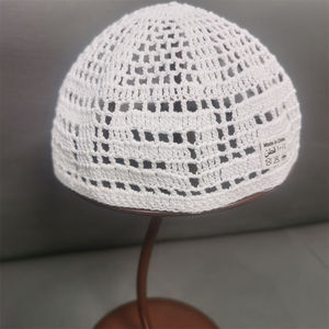 Wholesale White Crochet Islamic Cotton <b>Hat</b> Muslim Prayer Cap Embroidery Custom Logo Knitted Kufi Namaz Hijab Unisex Formal - Product Image 2