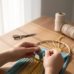 Art en macramé coloré de style lever de soleil pour une décoration intérieure lumineuse, une présentation murale vibrante et un style d'intérieur moderne en provenance d'Inde - Product Image 3