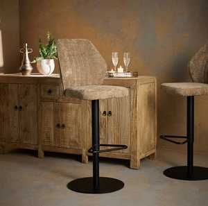 Tabouret de bar haut avec siège rembourré brun beige, chaise de bar moderne avec siège rembourré en similicuir brun beige et base haute - Product Image 1