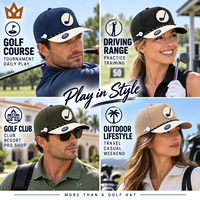 Casquette de baseball personnalisée 5 panneaux imperméable avec logo en patch de caoutchouc, trous découpés au laser, porte-tee en corde perforée et marqueur de balle magnétique