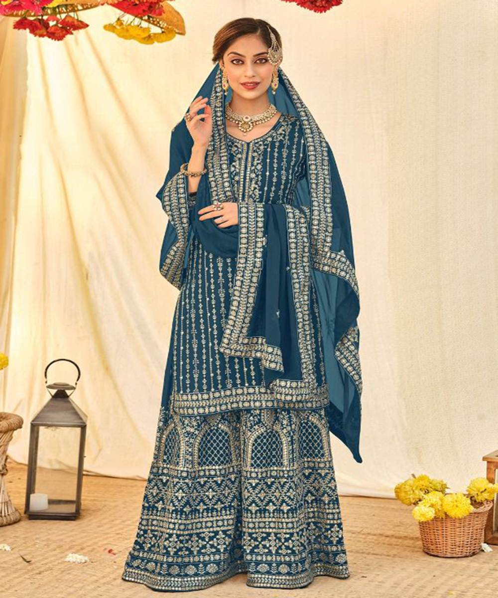 green emerald velvet dress Celebrity Fashion Indianwear Blue Georgette Silk Ready Long Kurta Gown