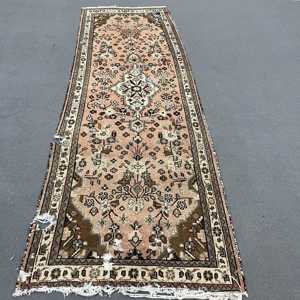 Turkish Vintage <b>Rug</b>, 3.1x9.8 ft <b>Rug</b>, Brown <b>Runner</b> Animal Print <b>Rug</b> - Product Image 1